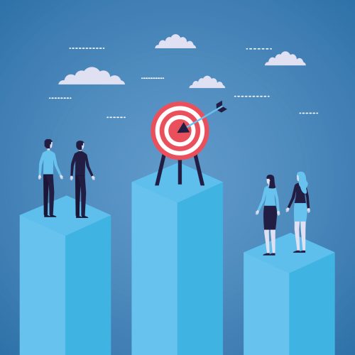 business people standing bar chart target vector illustration
